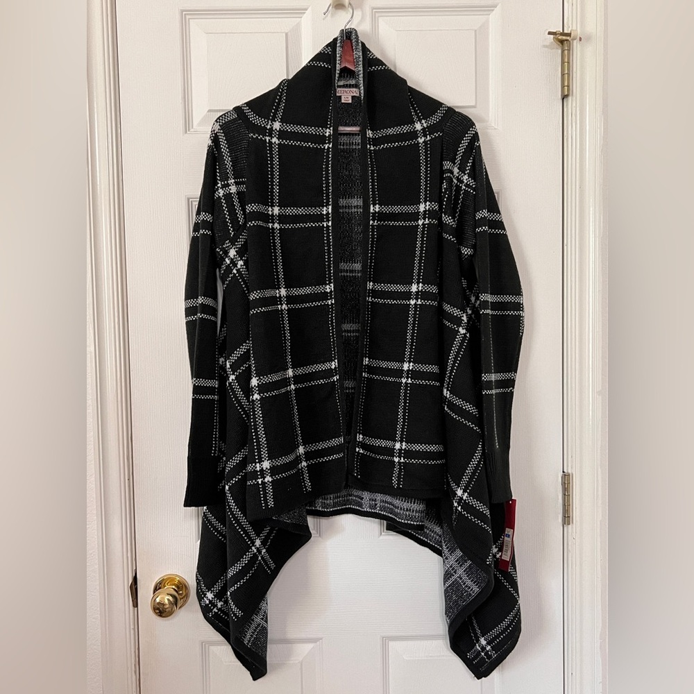 Merona Black Plaid Knit Blanket Cardigan